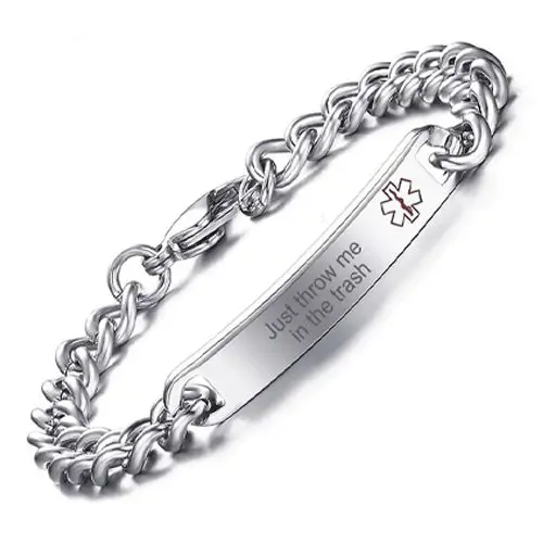Medical Alert ID Bracelets for Women Men Just throw me in the trash Bracelet Anti Allergy Stainless Steel Jewelry