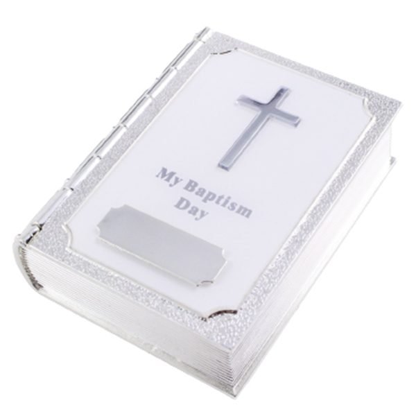 Silver Plated White Bible Trinket Box Baptism
