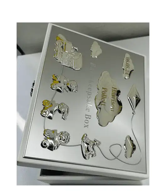 White & Silver Baby Keepsake Box with Train Rocking Horse