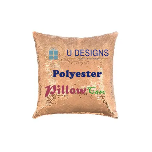 Square Shape Sequin Pillow printed peach