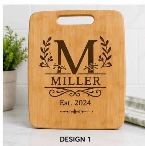 Personalized Bamboo Rectangle Cutting Board with Engraved Family Name