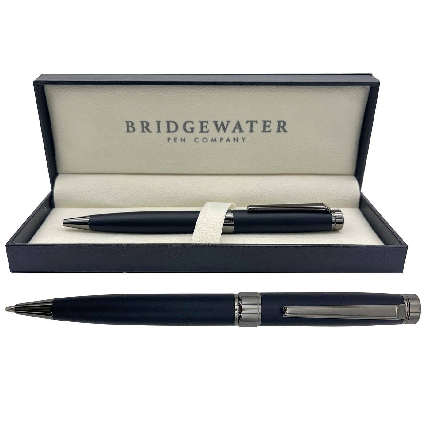Bridgewater Galway Black & Chrome Trim Ball Pen 1 Engraved black ballpoint pen — Bridgewater Galway black and chrome, personalized pen gift Canada