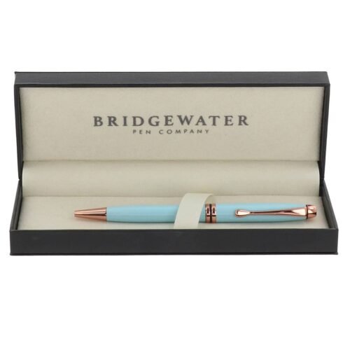 Engraved sky blue ballpoint pen with rose gold trim — Bridgewater Winchester, bridesmaid gift Canada