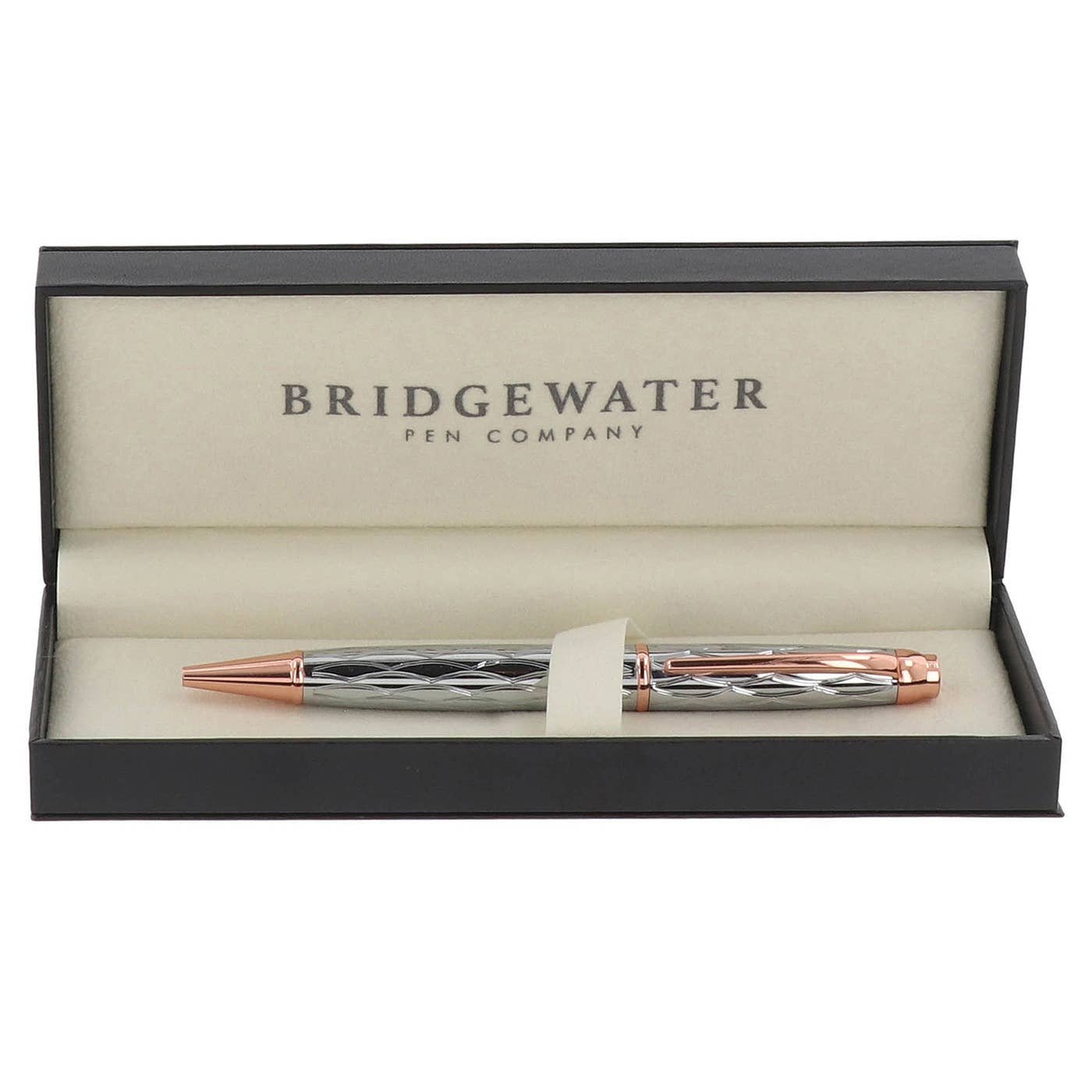 Bridgewater Canterbury Chrome & Rose Gold Ball Pen 1 Personalized rose gold pen — Bridgewater Canterbury chrome and rose gold ballpoint, engraved gift Canada