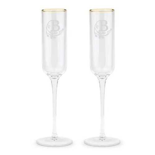 Gold Rimmed Champagne Flutes - Modern Fairy Tale Initial
