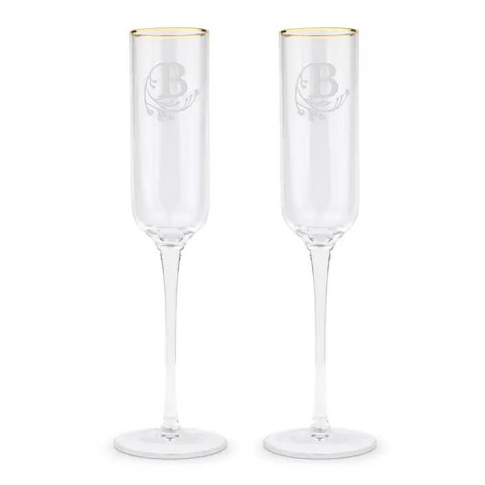 Gold Rimmed Champagne Flutes - Modern Fairy Tale Initial 1 Gold Rimmed Champagne Flutes - Modern Fairy Tale Initial