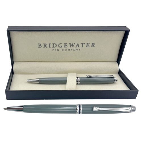 Personalized executive pen gift — Bridgewater Winchester gloss grey and chrome, engraved pen Canada