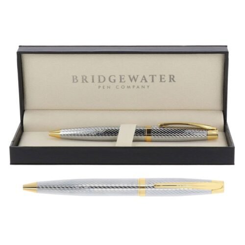 Custom engraved executive pen — Bridgewater Lancaster chrome and gold trim, personalized pen Canada