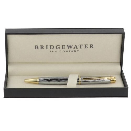 Engraved gold trim pen gift — Bridgewater Canterbury chrome and gold ballpoint, personalized corporate gift Canada