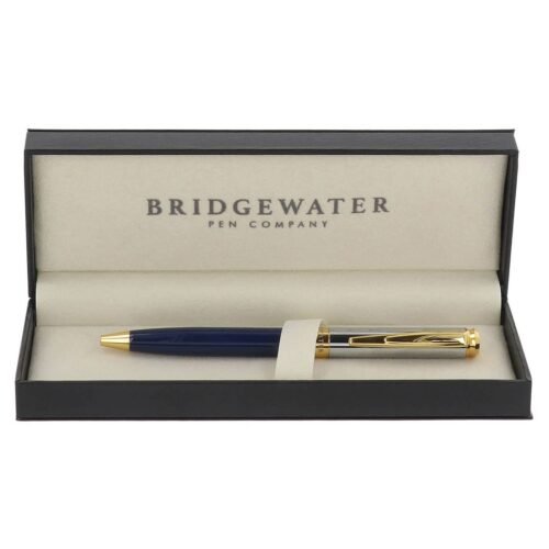 Engraved blue pen gift — Bridgewater Oxford blue chrome and gold ballpoint, personalized gift Canada