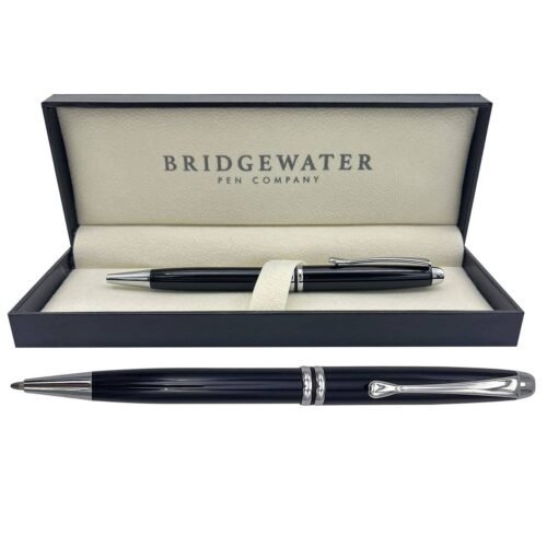 Custom engraved gloss black ballpoint pen with chrome trim — Bridgewater Winchester, gift for him Canada