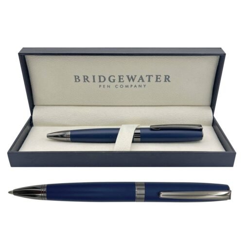 Engraved navy ballpoint pen with gunmetal trim — Bridgewater Hereford, personalized new job gift Canada