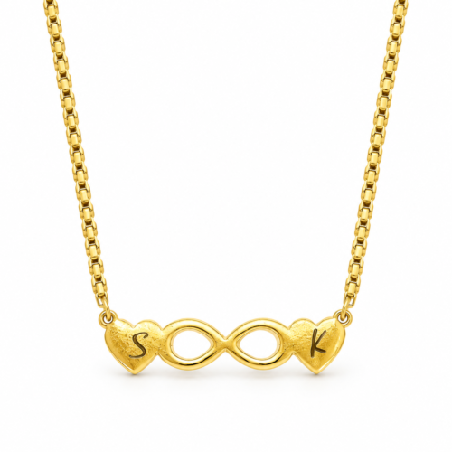 Personalized gold infinity heart necklace engraved with two initials