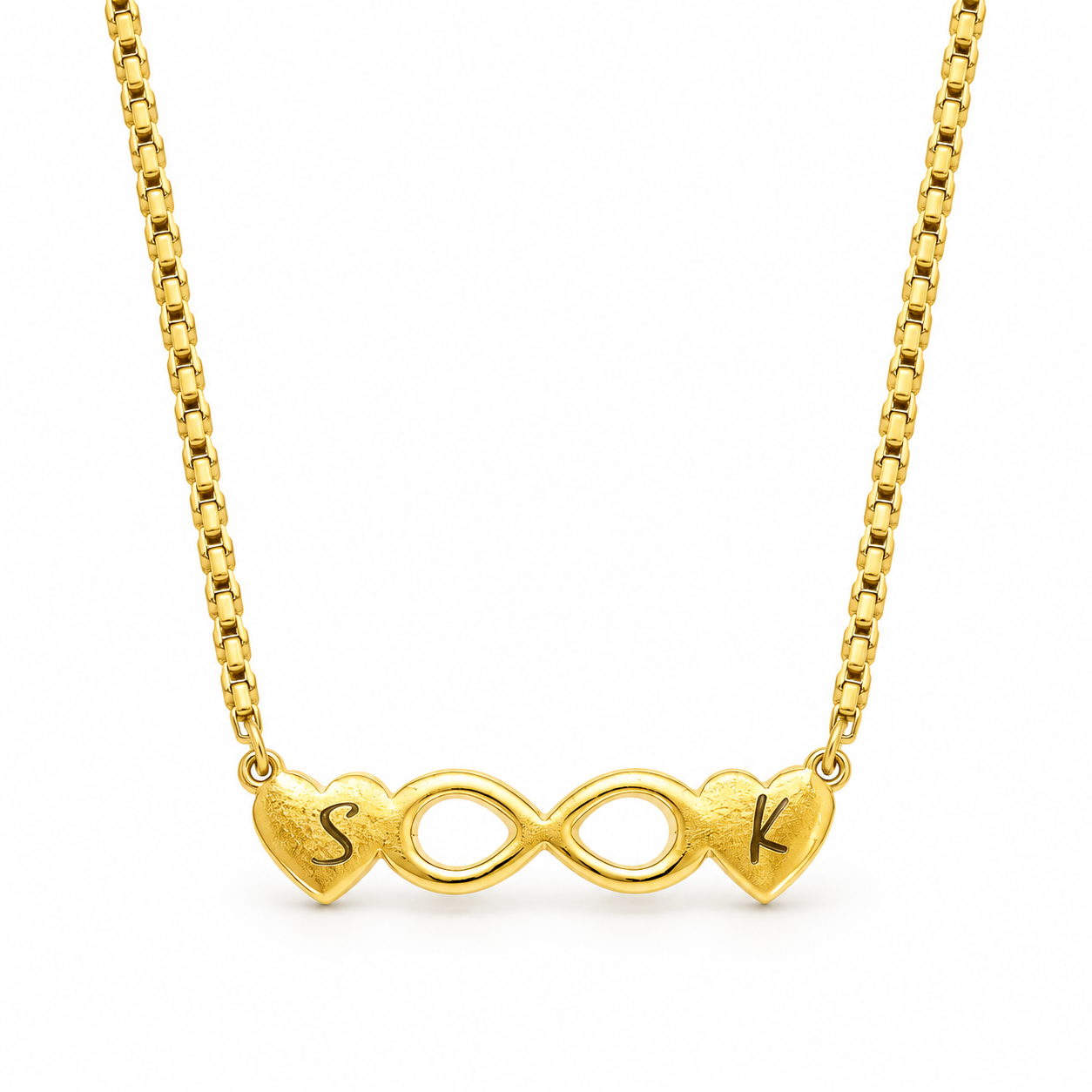 Personalized Infinity Heart Necklace – 18K Gold Plated 1 Personalized gold infinity heart necklace engraved with two initials